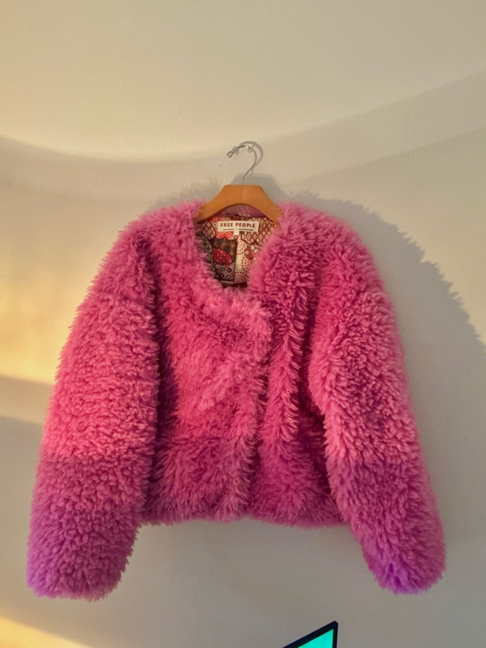 Free People Hot Pink Faux-Shearling Teddy Jacket